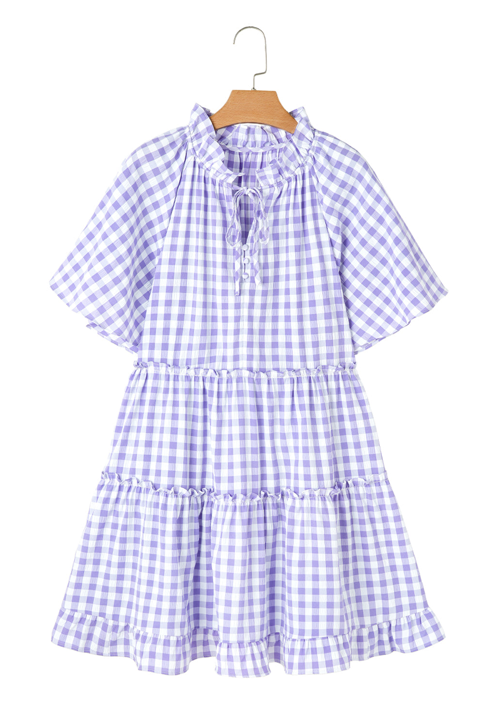 Lavendula Plaid Ruffle Wide Short Sleeve Babydoll Mini Dress Mini Dresses JT's Designer Fashion