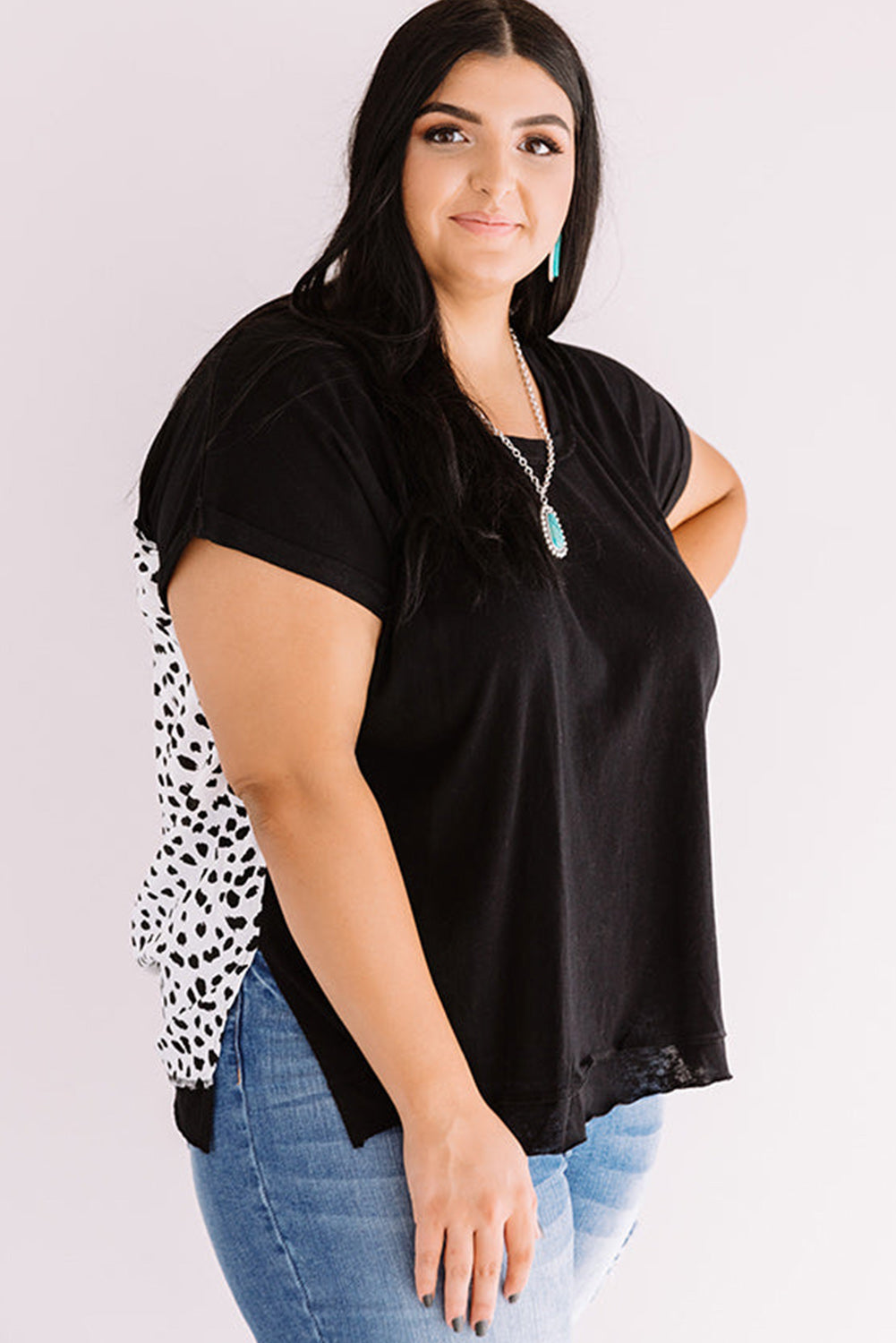 Black Plus Size Cheetah Back Rolled Cuffs T-shirt Plus Size JT's Designer Fashion