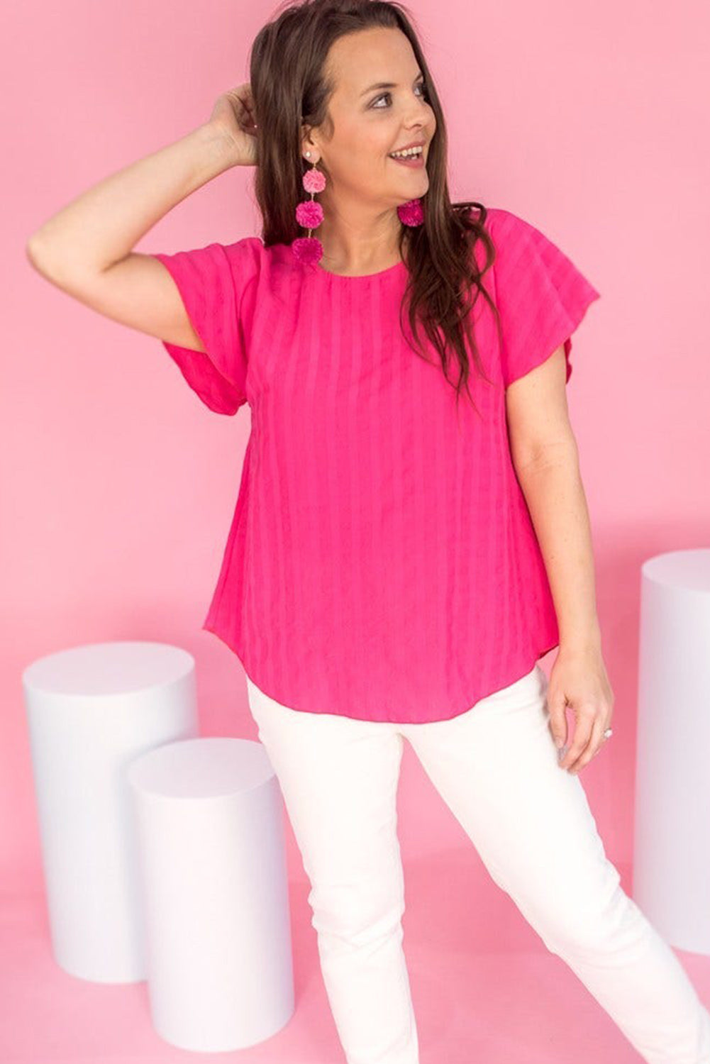 Strawberry Pink Soft Textured Plus Size Shift Top Plus Size JT's Designer Fashion