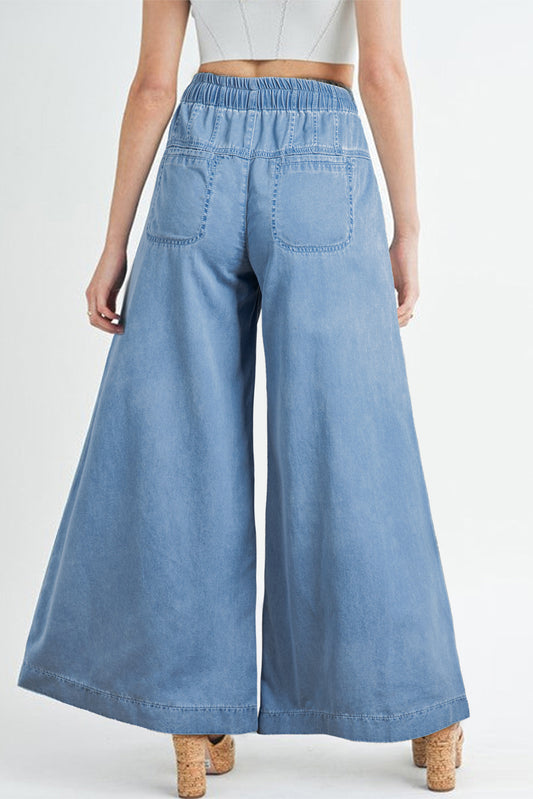 Beau Blue Mineral Wash Button Fly Waist Wide Leg Jeans Jeans JT's Designer Fashion