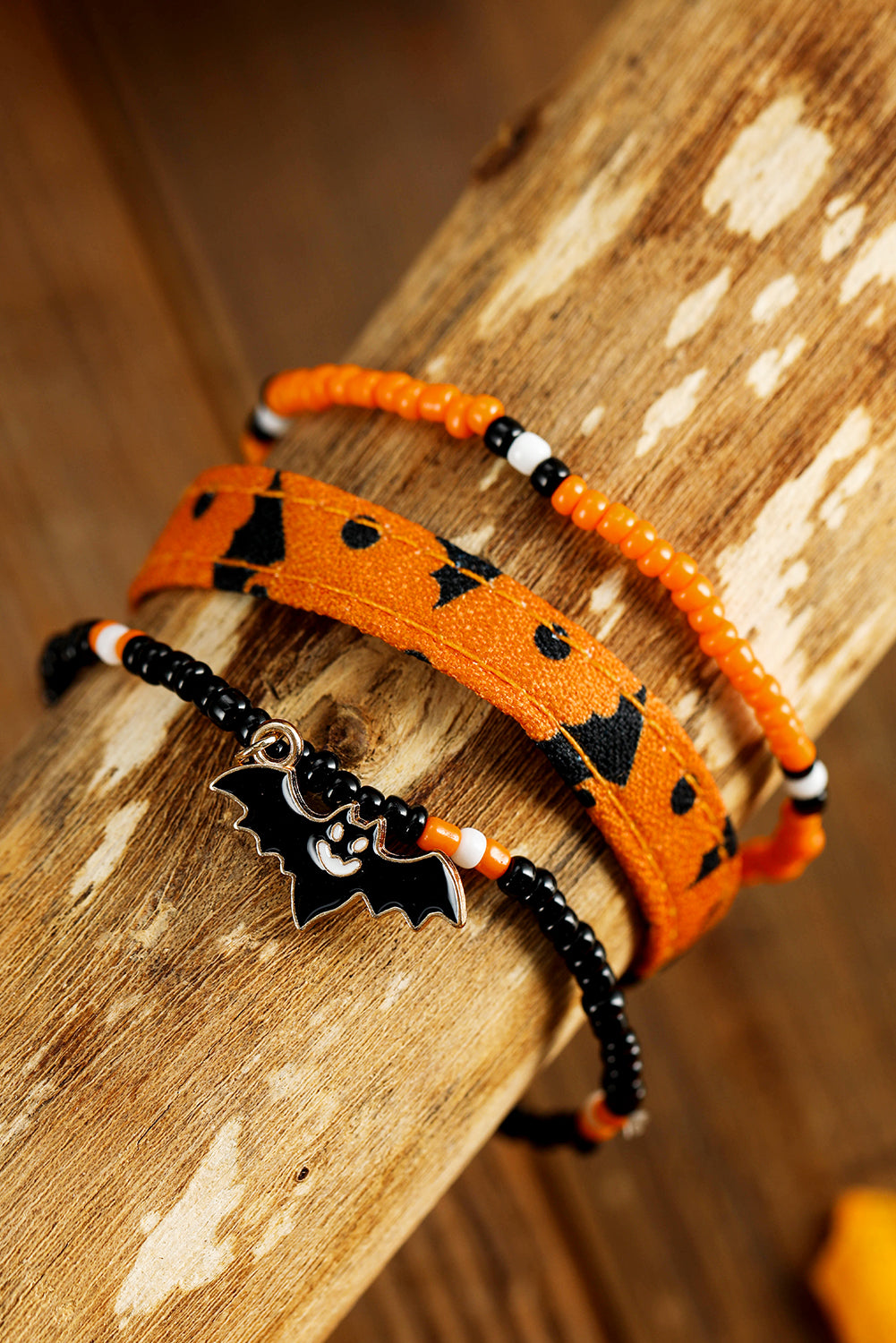 Russet Orange Halloween Bat Pendant Beaded Multi Layer Bracelet Set Jewelry JT's Designer Fashion