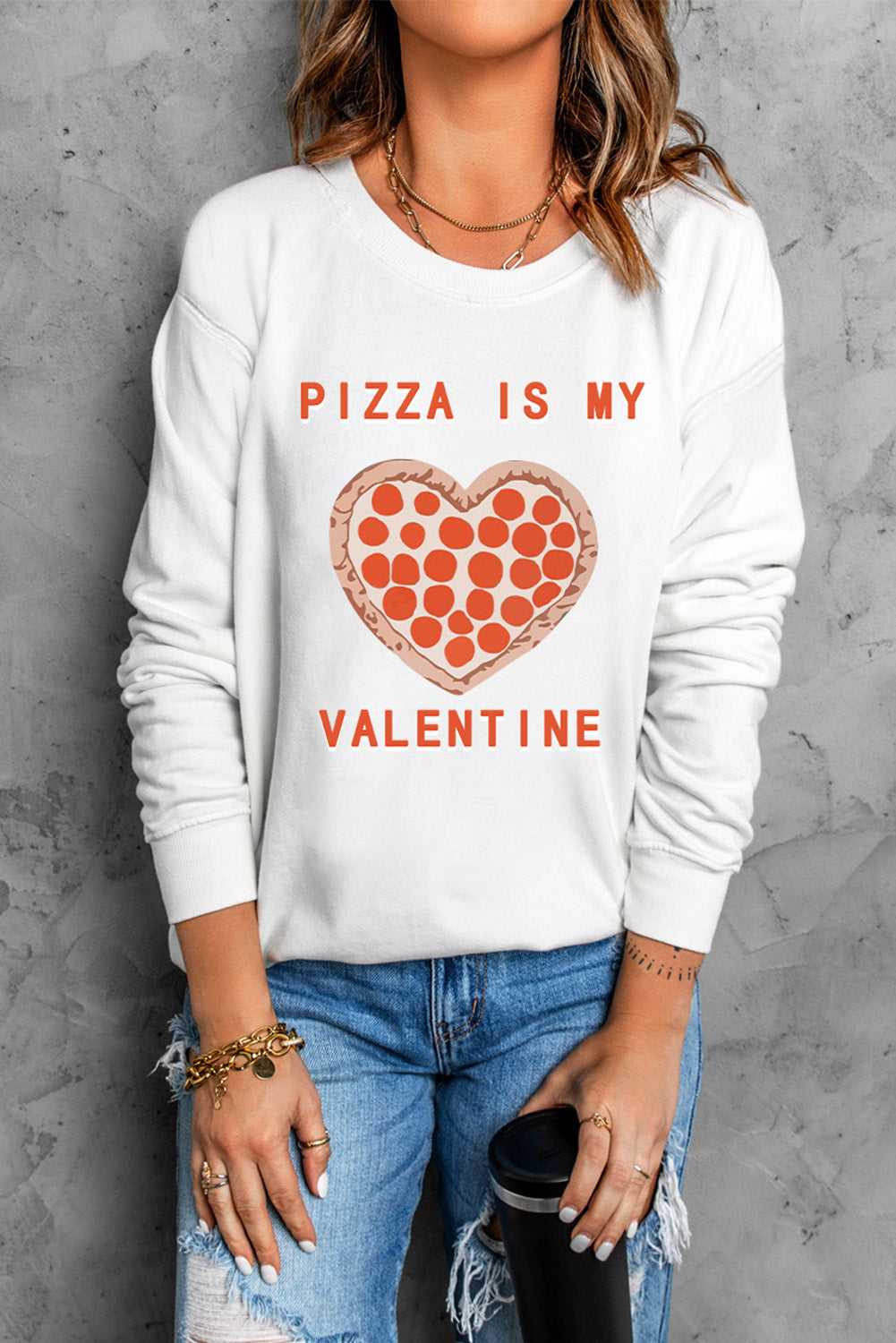 PIZZA IS MY VALENTINE Graphic Print Sweatshirt Graphic Sweatshirts JT's Designer Fashion