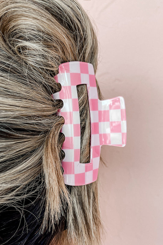 Sachet Pink Checkered Print Hollow Out Hair Clip Headwear JT's Designer Fashion