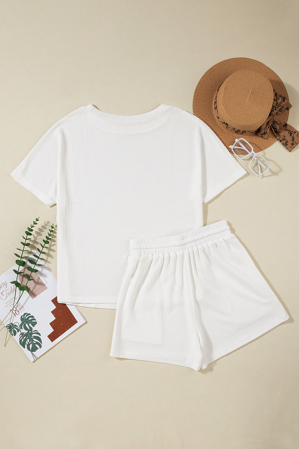 White Casual Textured Tee and Drawstring Shorts Set Bottoms JT's Designer Fashion