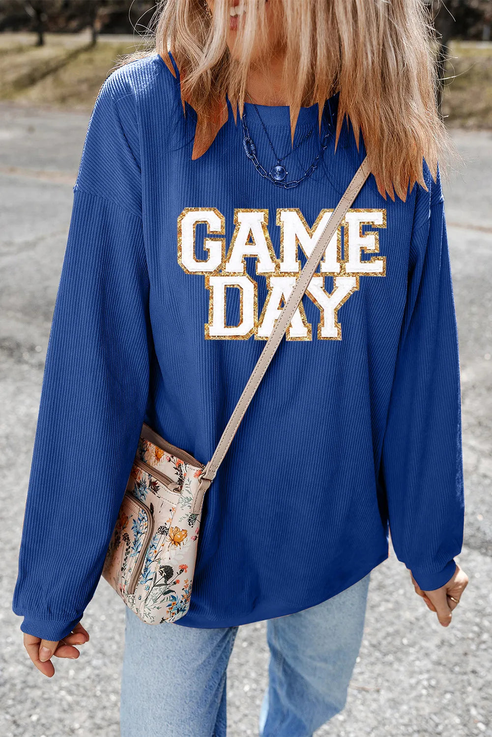 GAME DAY Round Neck Long Sleeve Sweatshirt Long Sleeve Tops JT's Designer Fashion