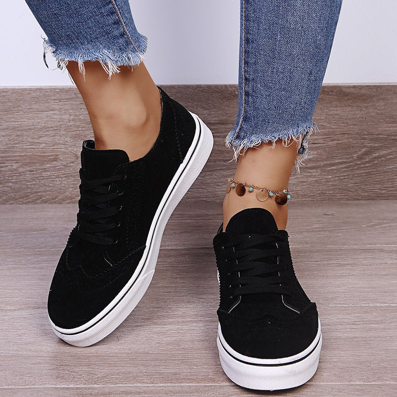 Suede Lace-Up Flat Sneakers Black Footwear JT's Designer Fashion