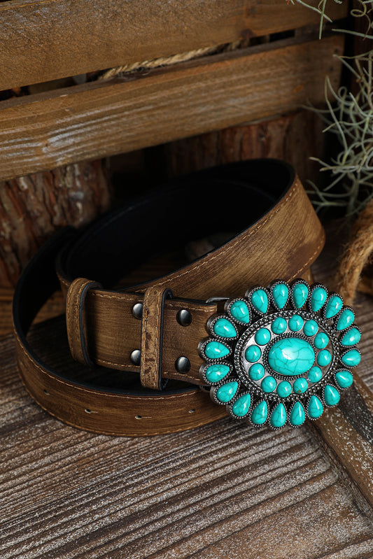 Light Blue Western Turquoise Decor Retro Wide Belt Other Accessories JT's Designer Fashion