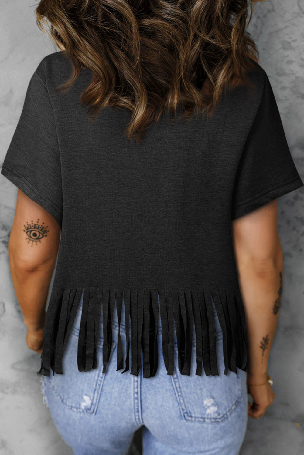 Black MAMA Hot Mess Fringed Hem V Neck T Shirt Graphic Tees JT's Designer Fashion