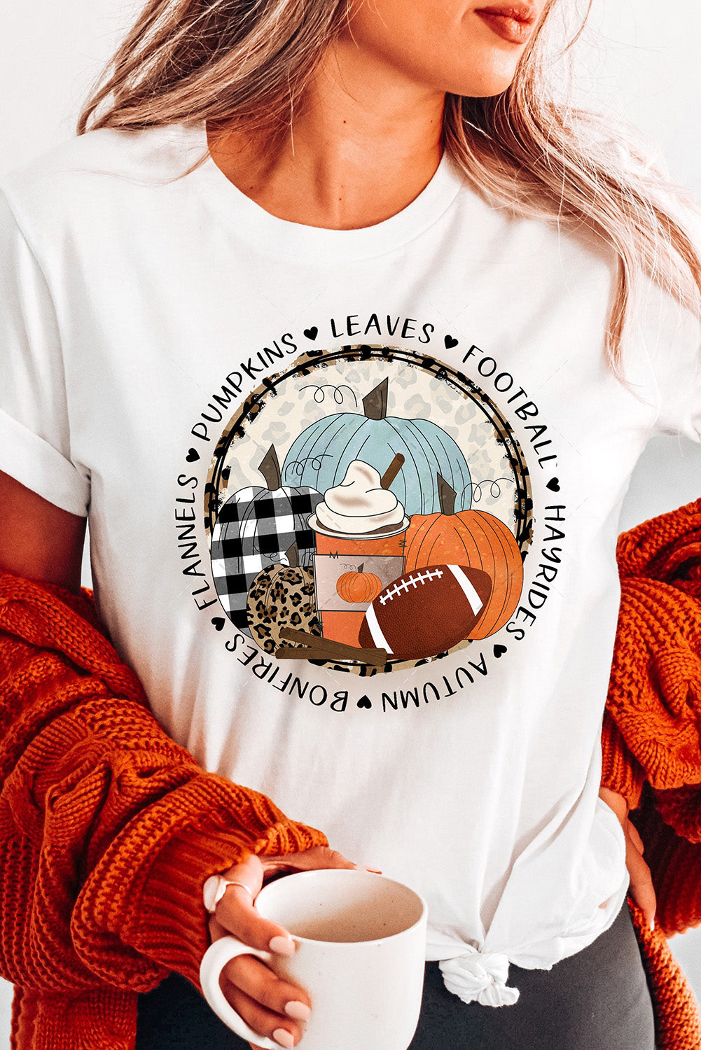 White Autumn Vibes Pumpkin Graphic T-shirt Graphic Tees JT's Designer Fashion