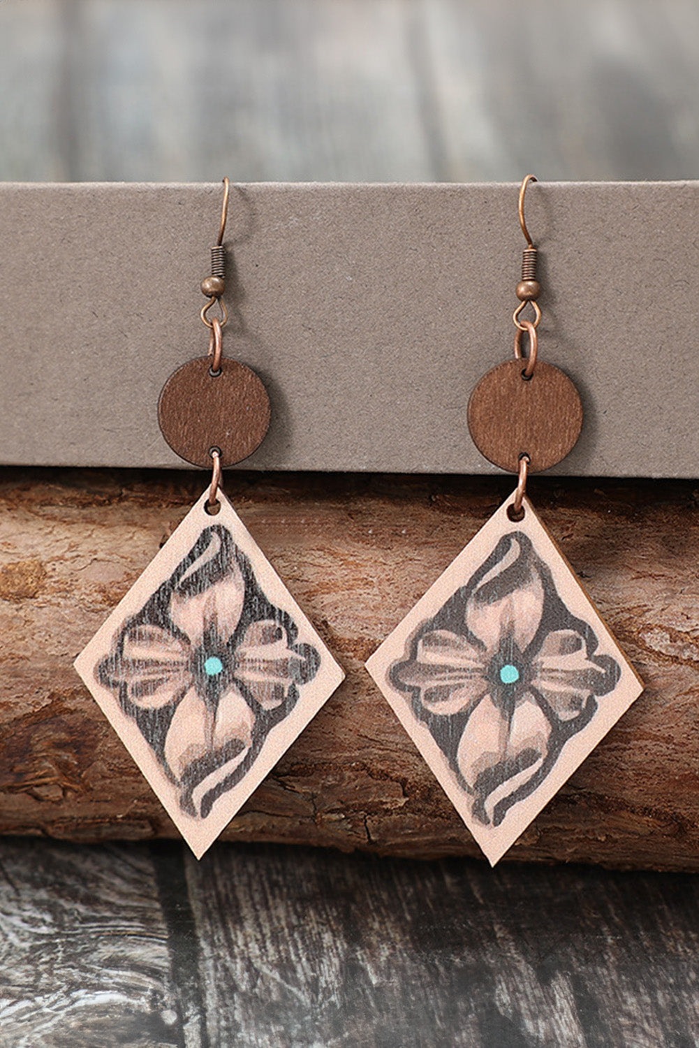 DUNE Western Floral Wooden Dangle Earrings Jewelry JT's Designer Fashion