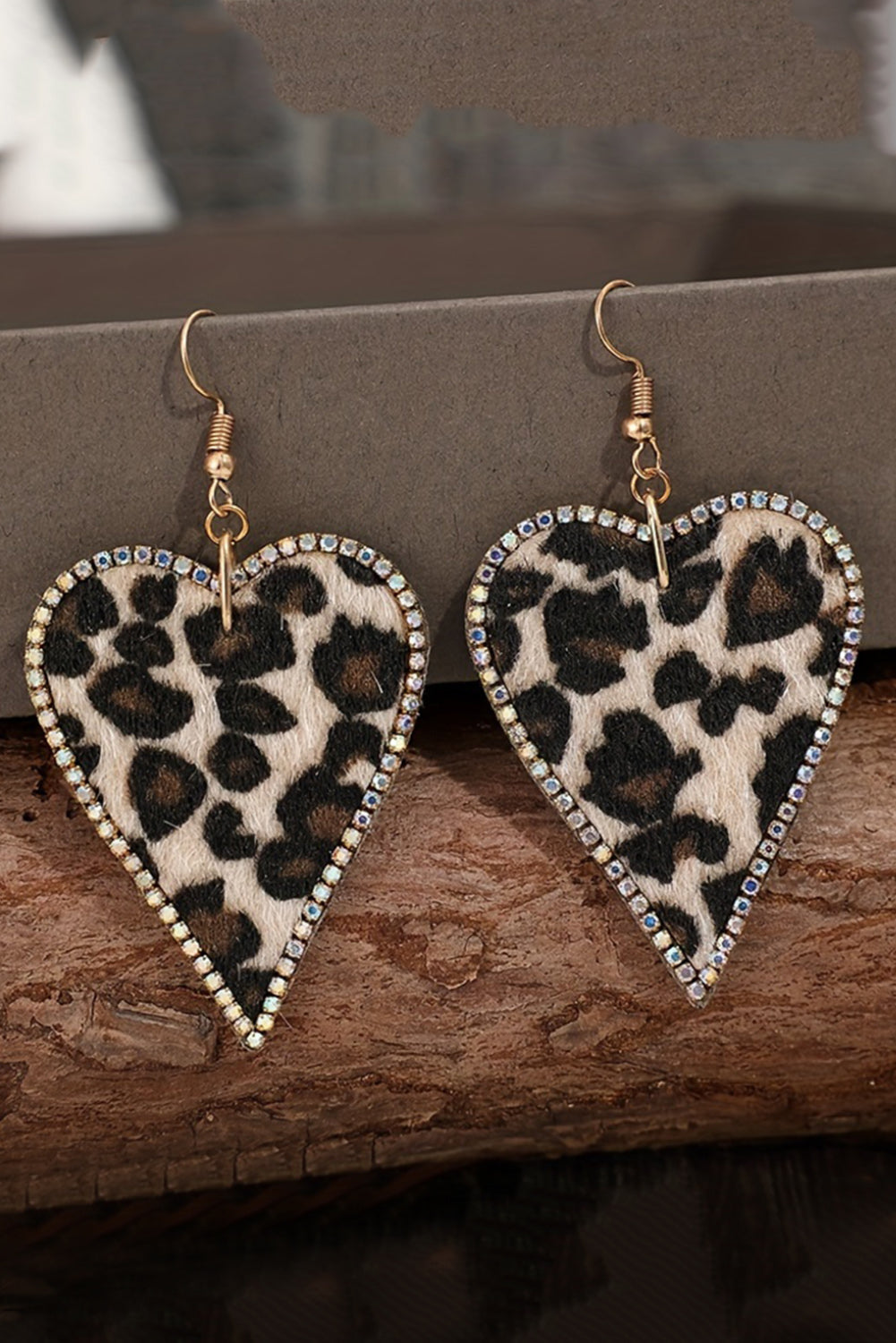 Multicolour Rhinestone Edge Leopard Print Heart Shape Earrings Jewelry JT's Designer Fashion