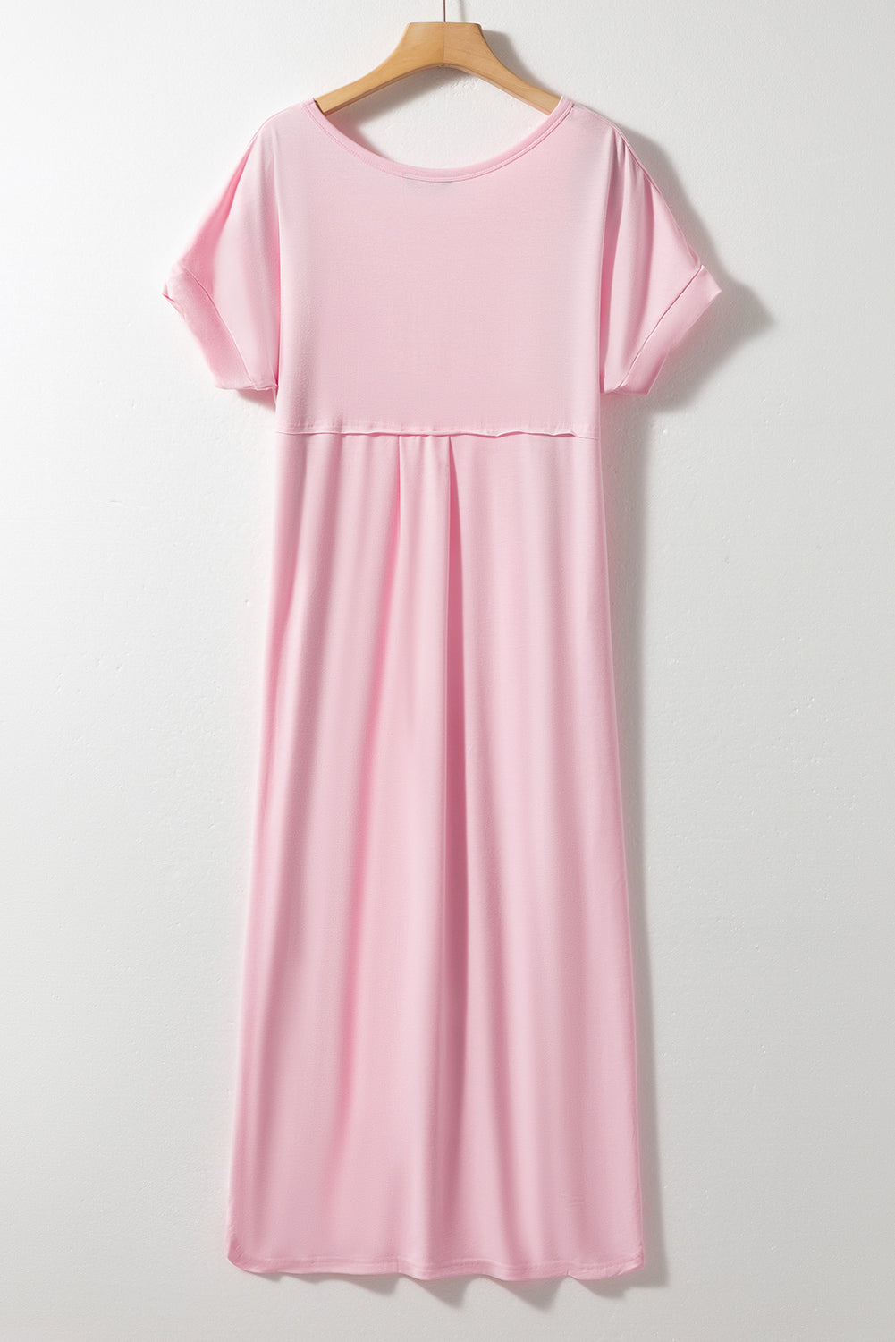 Pink V Neck Hidden Pocket Splits Maxi T-shirt Dress T Shirt Dresses JT's Designer Fashion