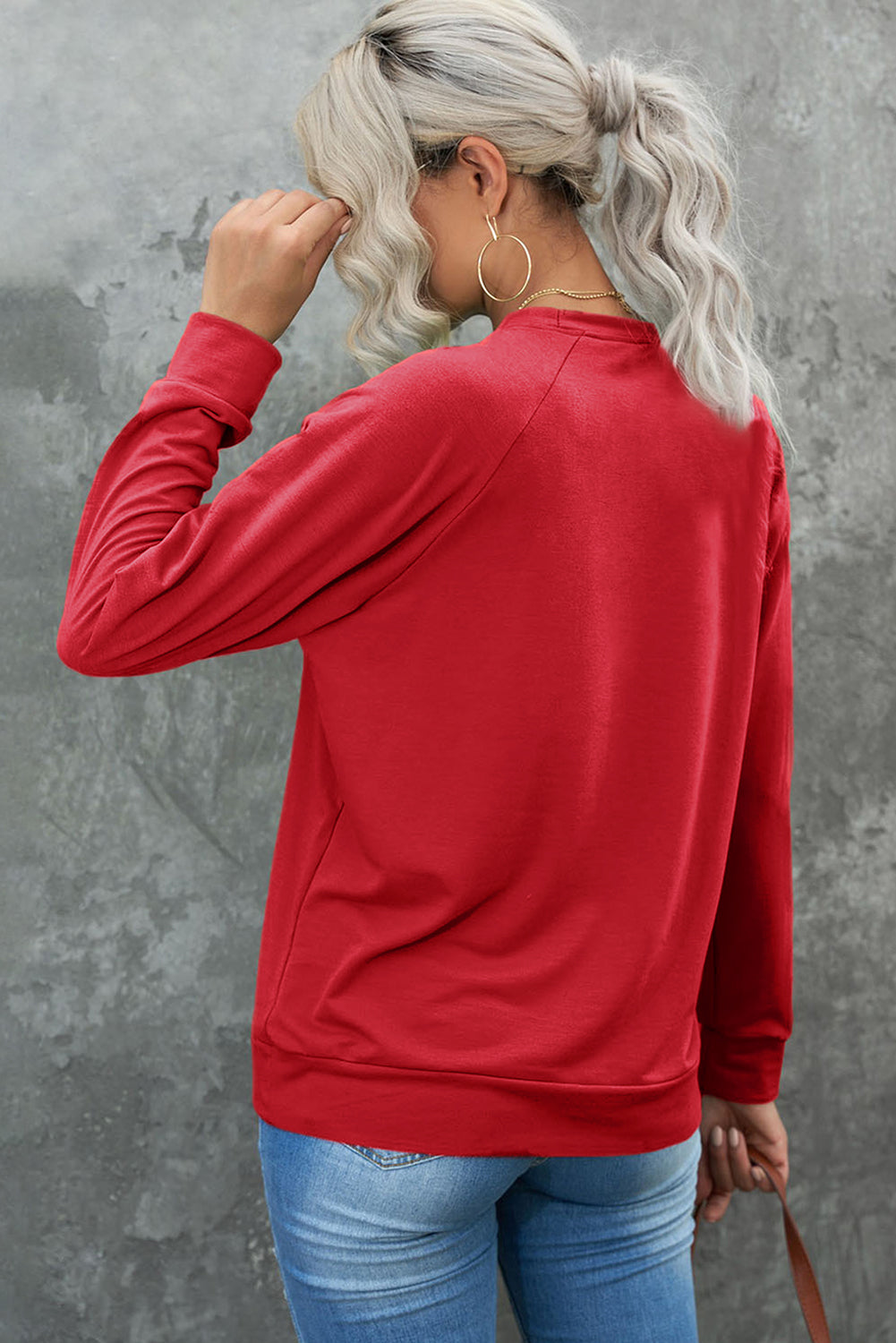 Red Solid Round Neck Raglan Sleeve Sweatshirt Pre Order Sweatshirts & Hoodies JT's Designer Fashion