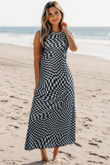 Multicolour Leopard Checkered Double Printed Reversible Sleeveless Long Dress Maxi Dresses JT's Designer Fashion