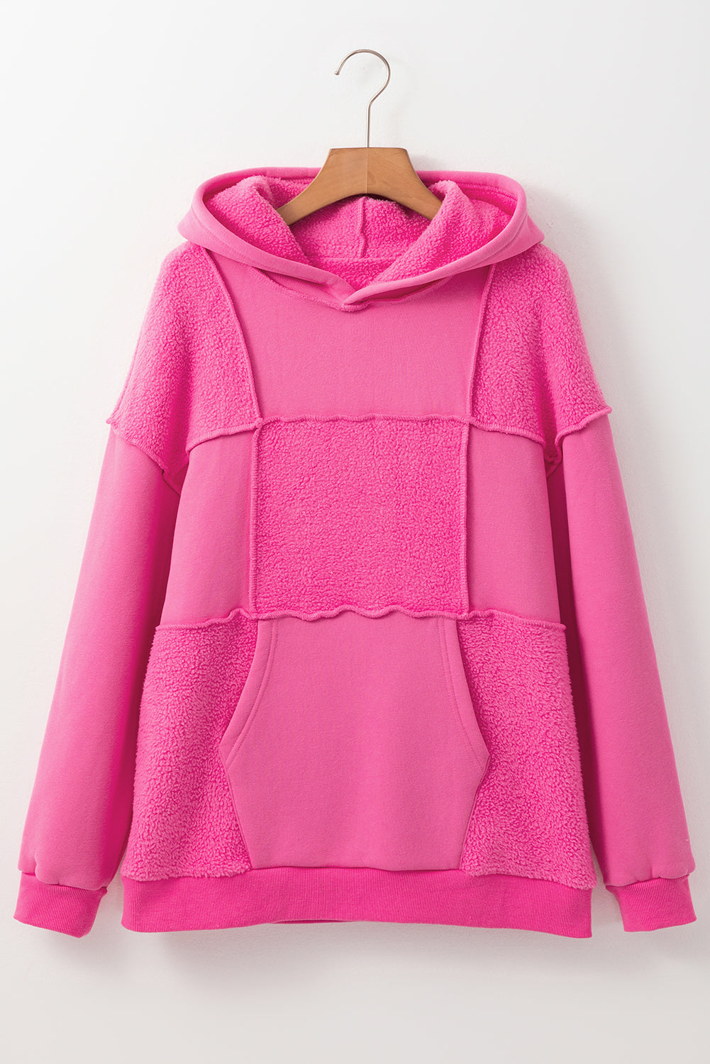 Pitaya Pink Mineral Wash Terry Patchwork Drawstring Hoodie Sweatshirts & Hoodies JT's Designer Fashion