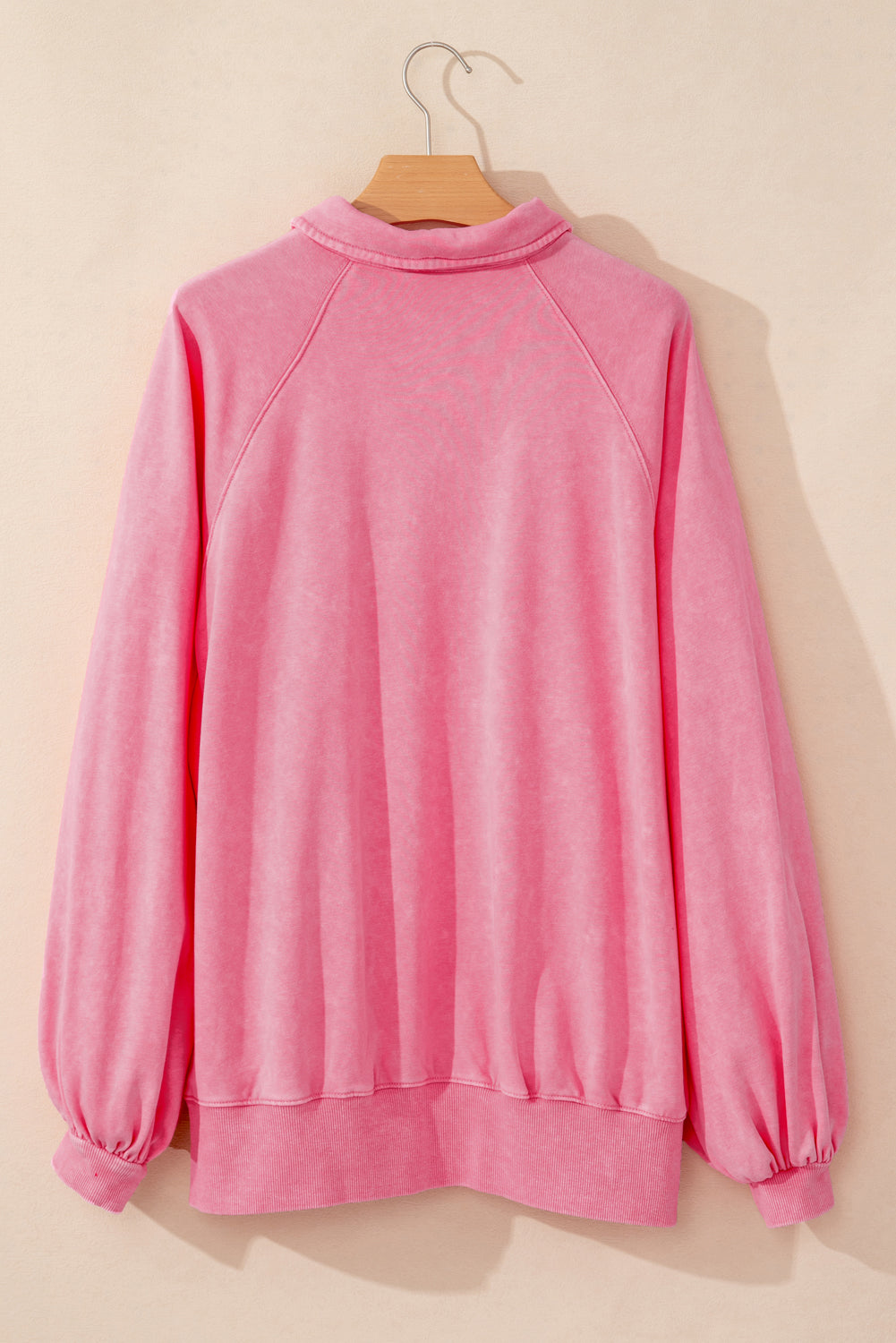 Pink Solid Snap Buttons Collared Balloon Sleeve Oversized Sweatshirt Sweatshirts & Hoodies JT's Designer Fashion