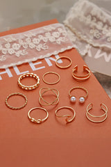 Gold 10pcs/set Vintage Plated Alloy Ring Set Jewelry JT's Designer Fashion