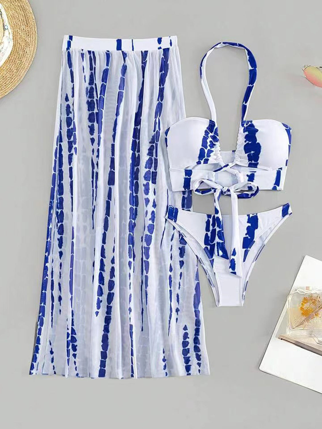 Printed Halter Neck Three-Piece Swim Set Bikinis JT's Designer Fashion