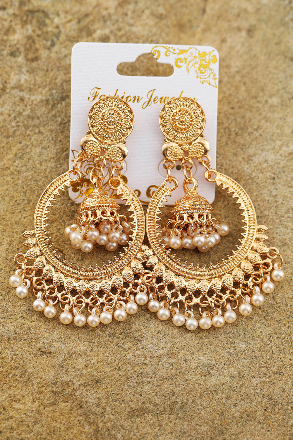 Gold Boho Pearl Tasseled Alloy Dangle Earrings Jewelry JT's Designer Fashion