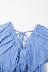 Sky Blue Textured V Neck Flutter Sleeve Ruffled Maxi Dress Maxi Dresses JT's Designer Fashion