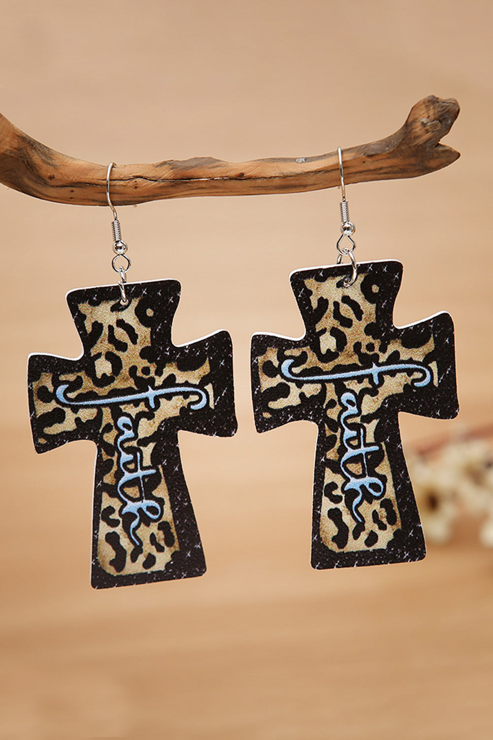 Brown Leopard Fate Printed Cross Earrings Jewelry JT's Designer Fashion