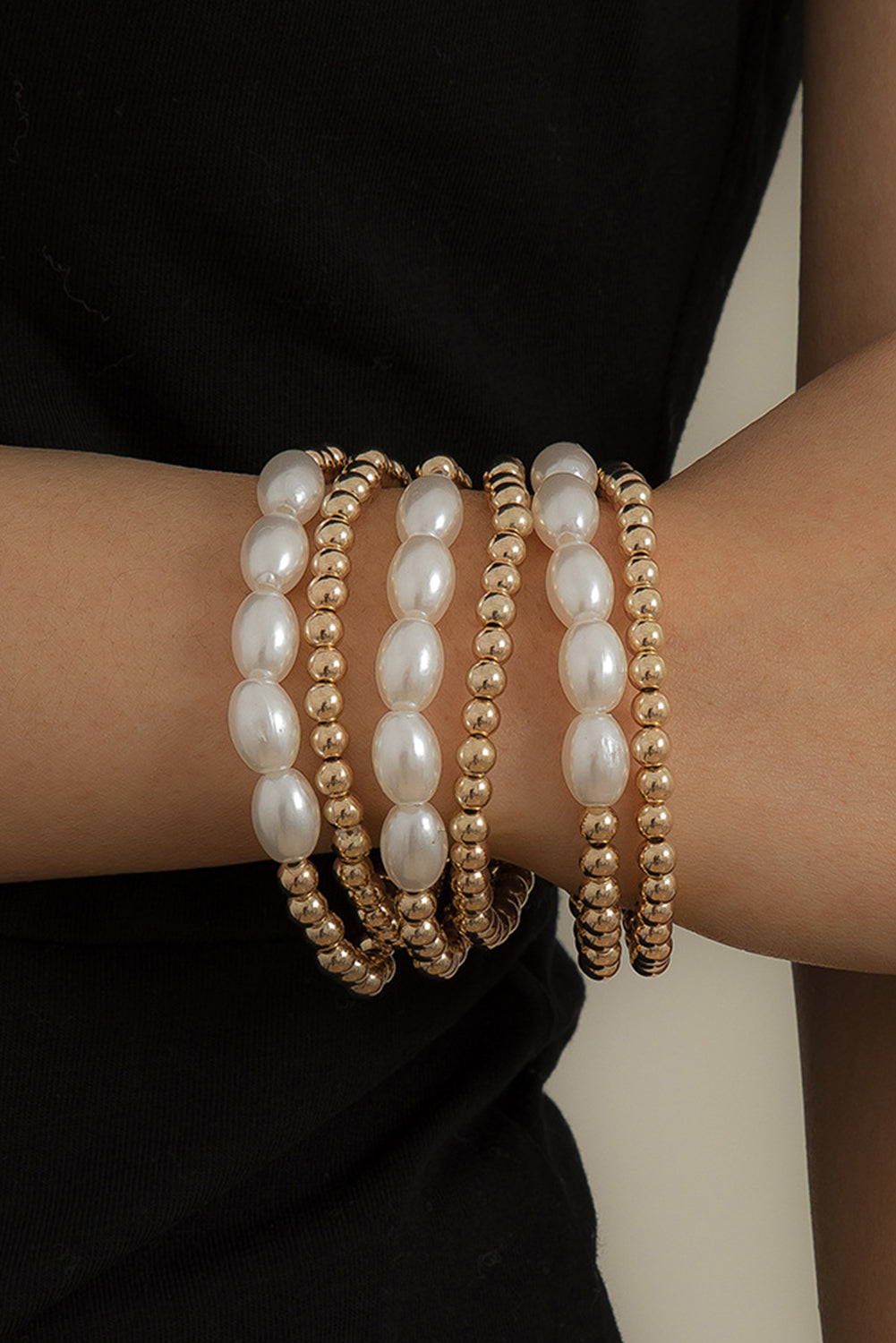 Gold Plated Pearl Beaded 6 Pcs Bracelet Set Jewelry JT's Designer Fashion