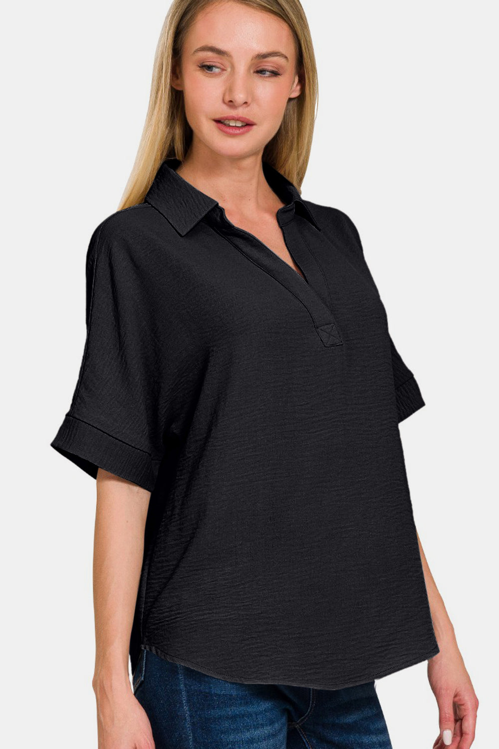 Zenana Full Size Texture Collared Neck Short Sleeve Top Tops & Tees JT's Designer Fashion