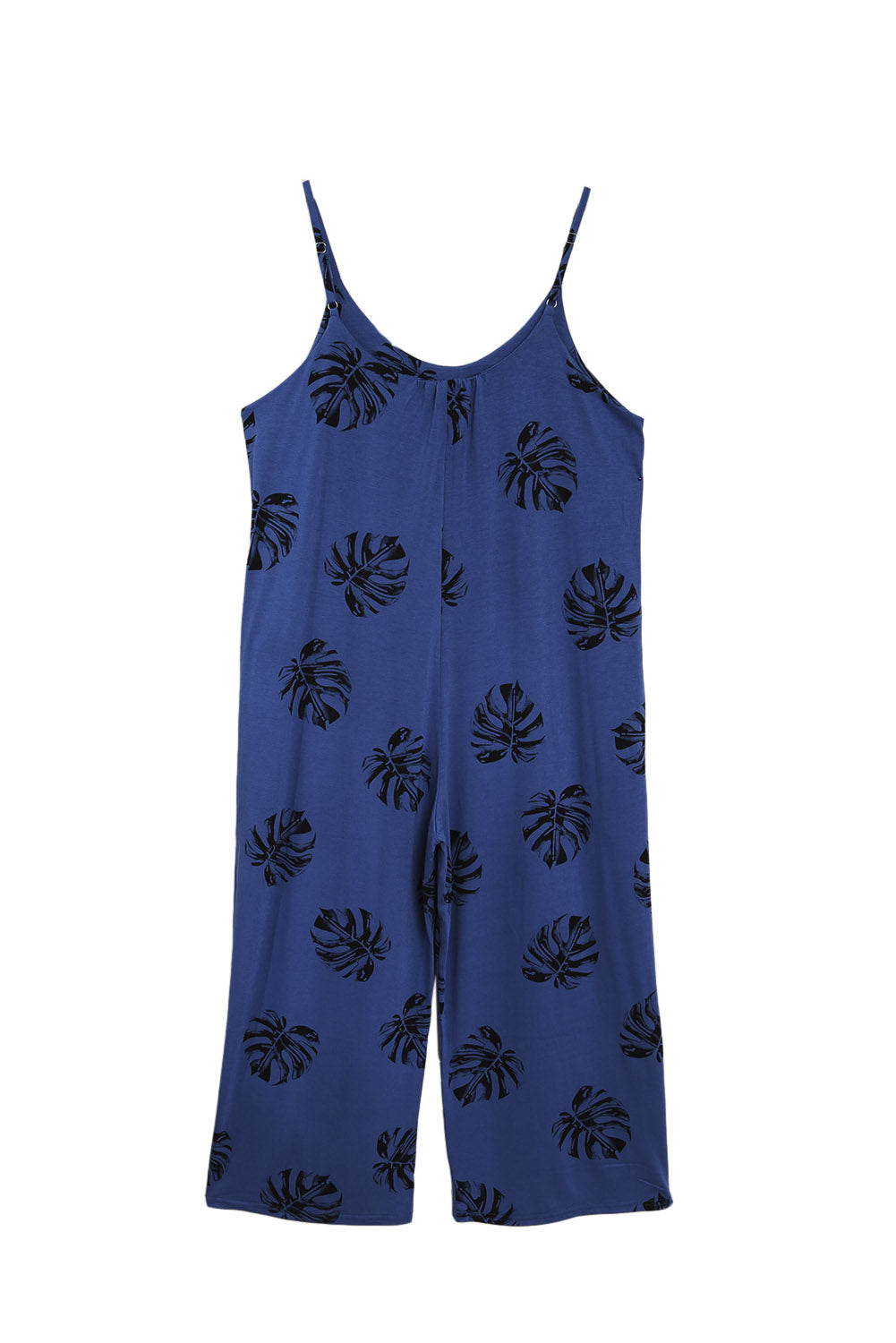 Blue Palm Leaves Print Spaghetti Strap Wide Leg jumpsuit Jumpsuits & Rompers JT's Designer Fashion