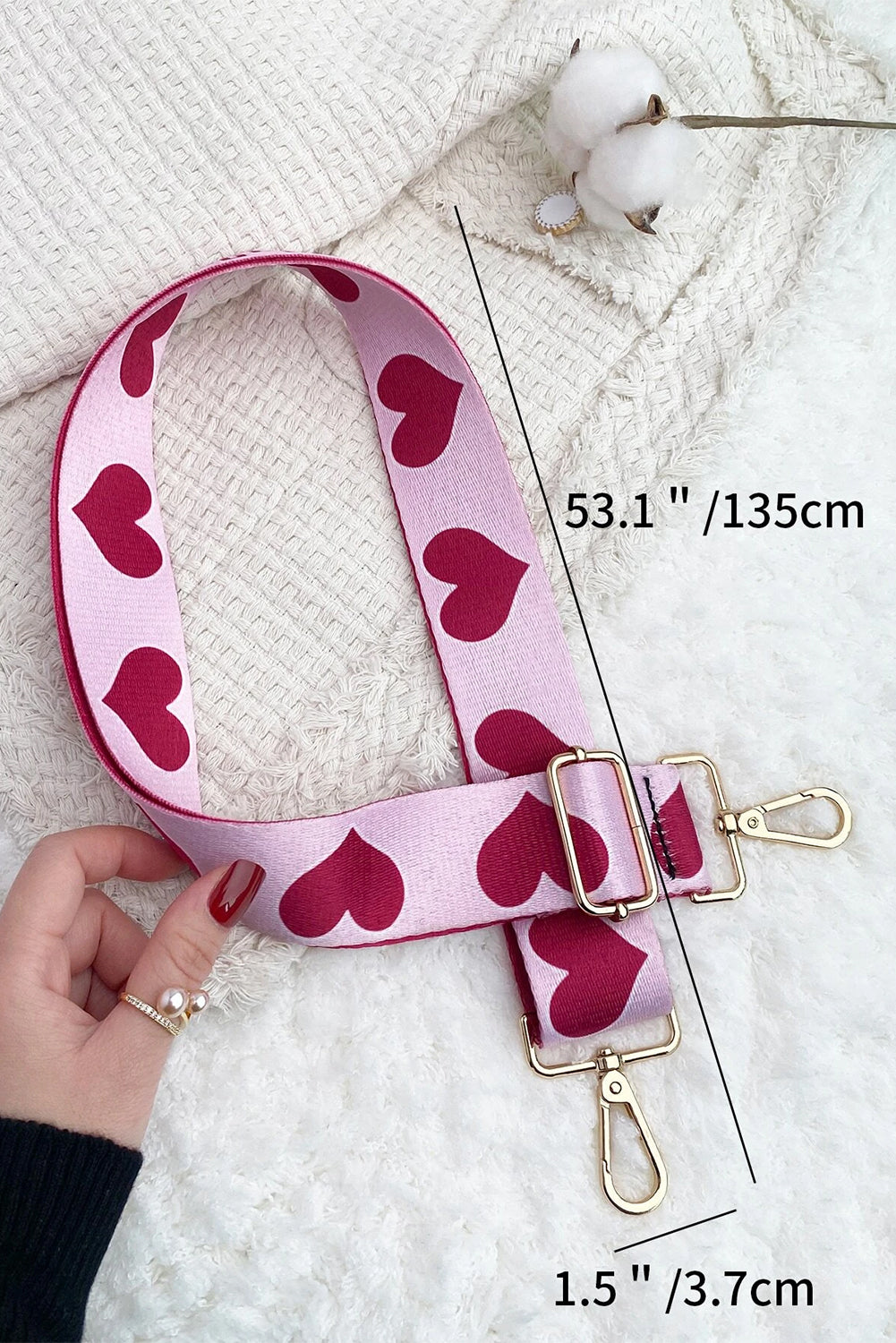 Bright Pink Heart Shape Print Adjustable Wide Bag Strap Other Accessories JT's Designer Fashion