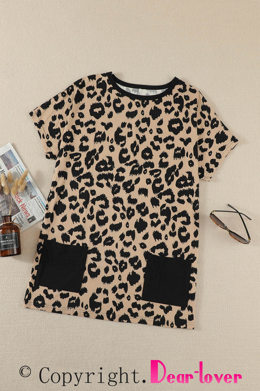 Leopard Print Pocketed T-shirt Mini Dress T Shirt Dresses JT's Designer Fashion