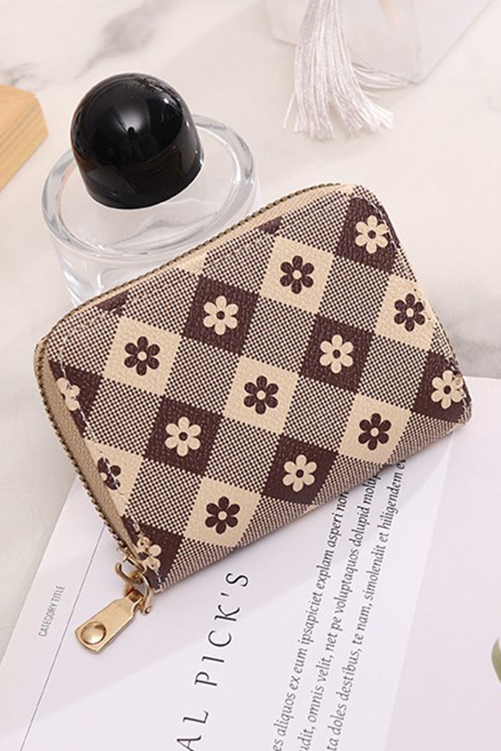 Khaki Flower Checkered PU Leather Wallet Handbags JT's Designer Fashion