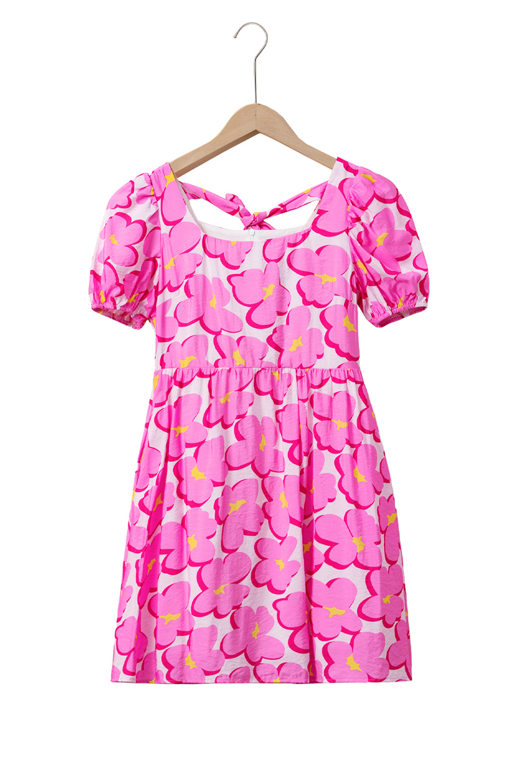 Rose Floral Print Square Neck Empire Waist Flowy Dress Floral Dresses JT's Designer Fashion