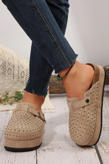 Parchment Rivet Buckle Closed Toe Platform Slippers Slippers JT's Designer Fashion