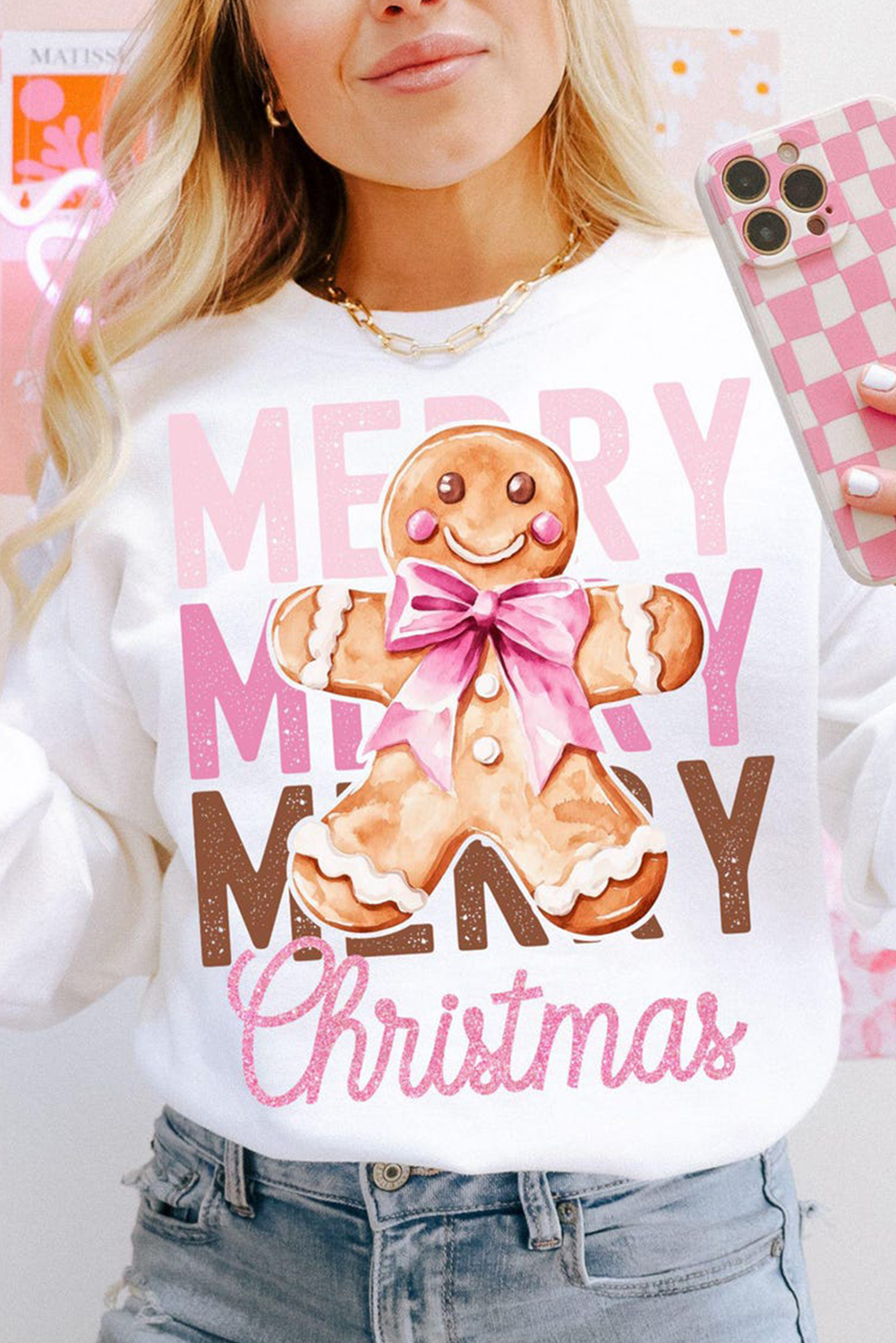 Beige Merry Christmas Gingerbread Man Graphic Sweatshirt Beige 50%Polyester+50%Cotton Graphic Sweatshirts JT's Designer Fashion