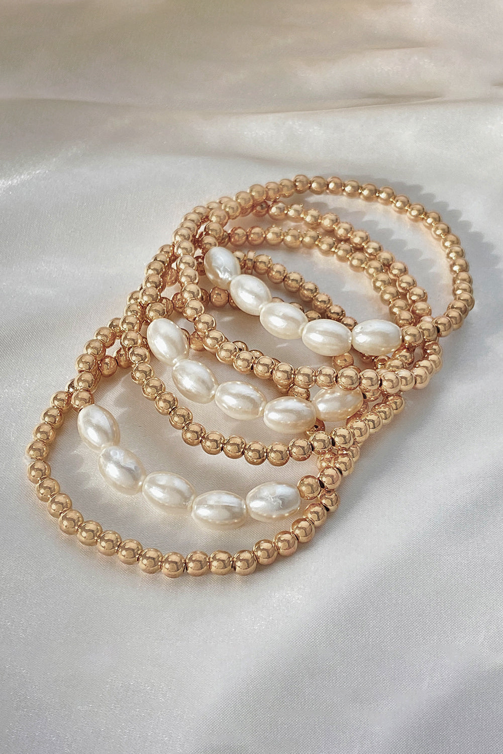 Gold Plated Pearl Beaded 6 Pcs Bracelet Set Jewelry JT's Designer Fashion