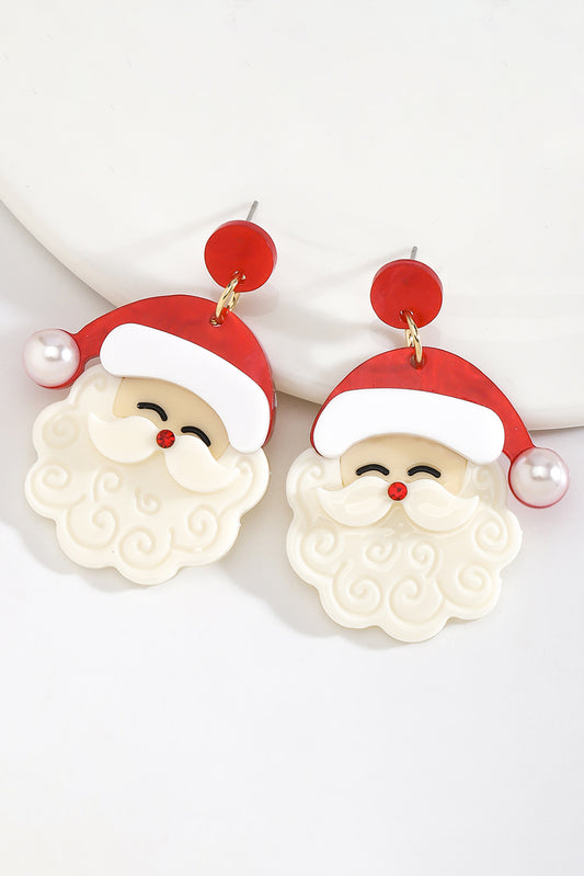 Fiery Red Bright Pearl Decor Cute Father Christmas Earrings Jewelry JT's Designer Fashion