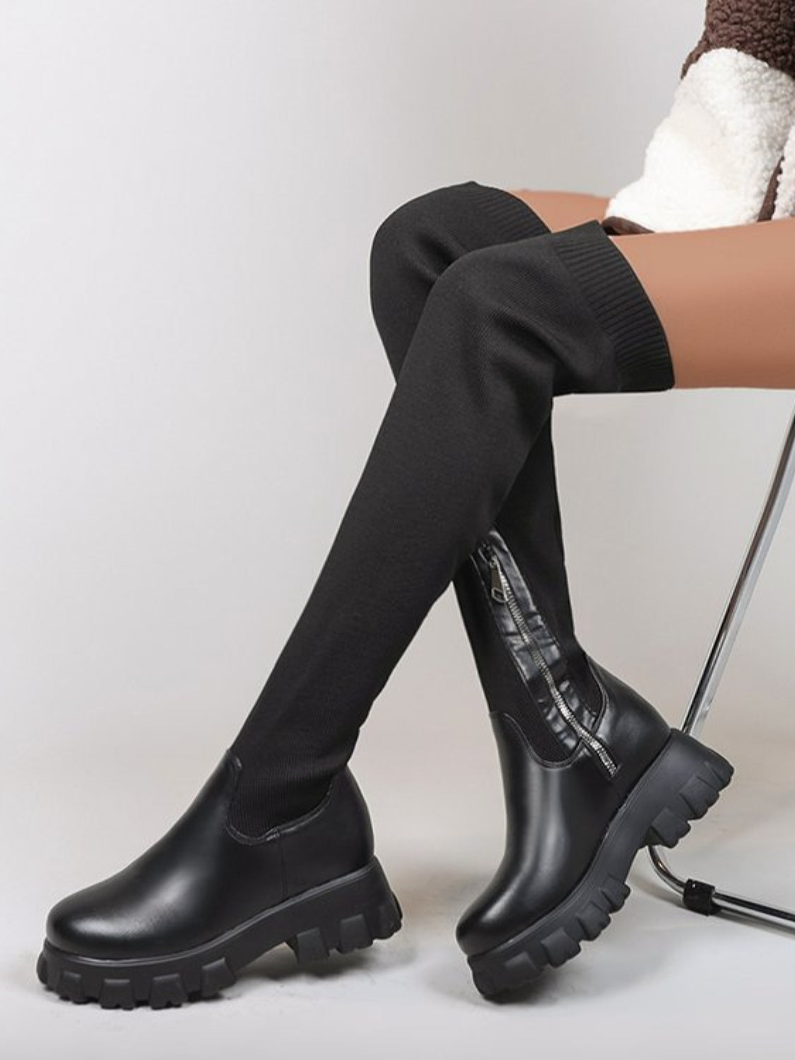 Leather Round Toe Platform Boots Black Boots JT's Designer Fashion