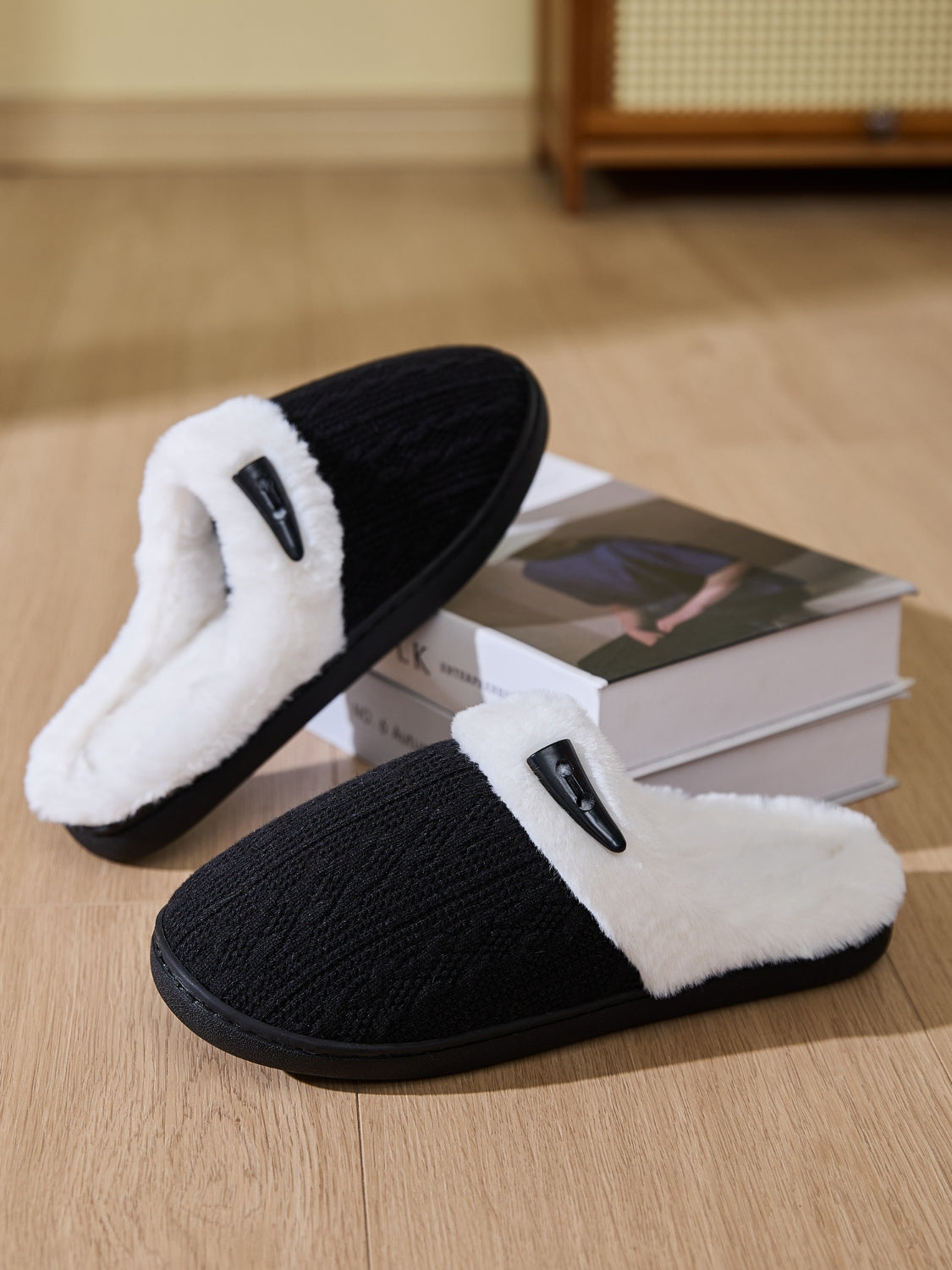 Horn Buckle Furry Texture Flat Slippers Slippers JT's Designer Fashion