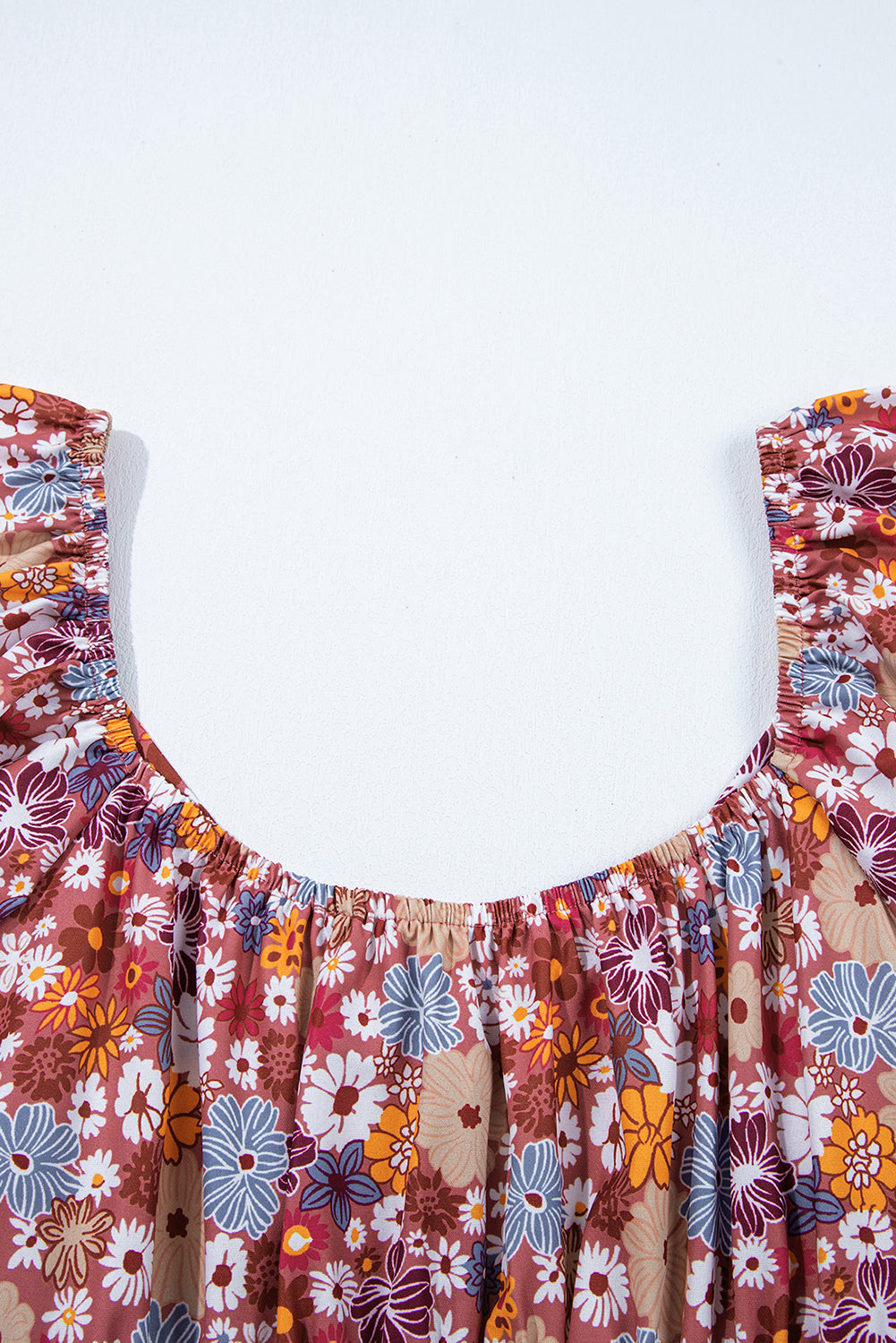 Red Floral Puff Sleeve Square Neck Knot Open Back Mini Dress Floral Dresses JT's Designer Fashion