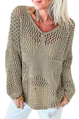 Light French Beige Star Pointelle Knit Baggy Sweater Sweaters & Cardigans JT's Designer Fashion