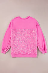 Bonbon Sequin Patchwork High Low Hem Henley Sweatshirt Sweatshirts & Hoodies JT's Designer Fashion