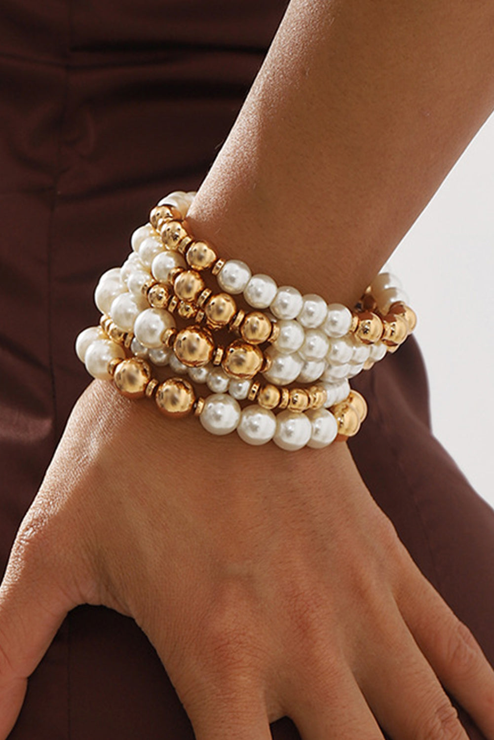 White 5pcs Pearl Beaded Bracelet Set Jewelry JT's Designer Fashion