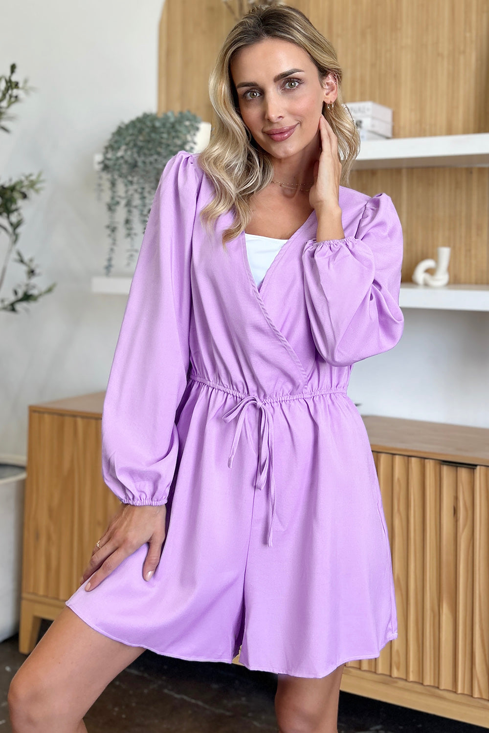 Double Take Full Size Drawstring Long Sleeve Romper Jumpsuits & Rompers JT's Designer Fashion