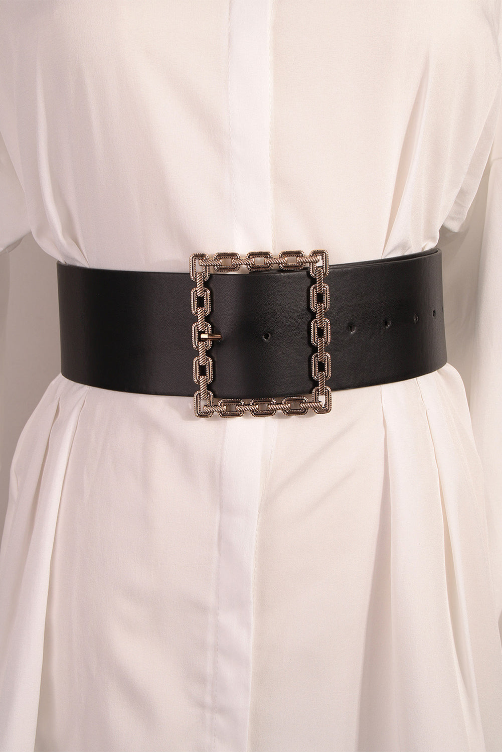 Black Square Buckle Faux Leather Girdle Other Accessories JT's Designer Fashion