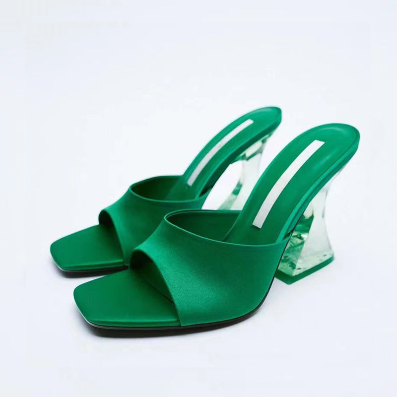 Open Toe High Heel Sandals Dark Green Sandals JT's Designer Fashion