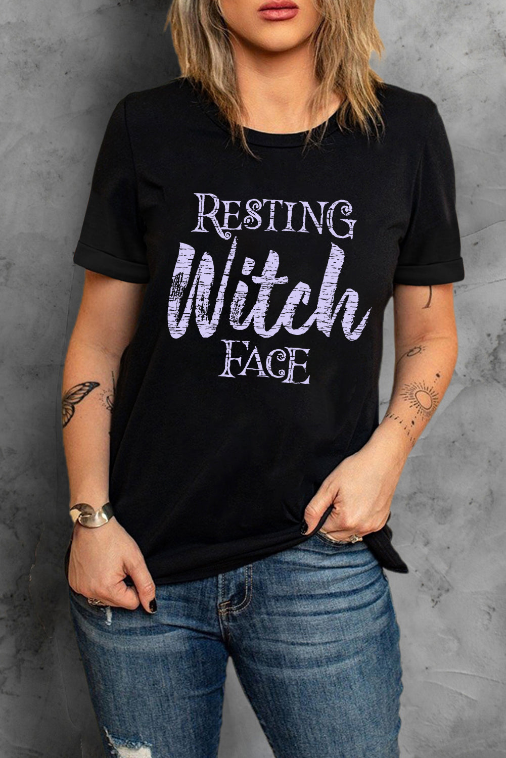 Black Resting Witch Face Graphic Tee Graphic Tees JT's Designer Fashion