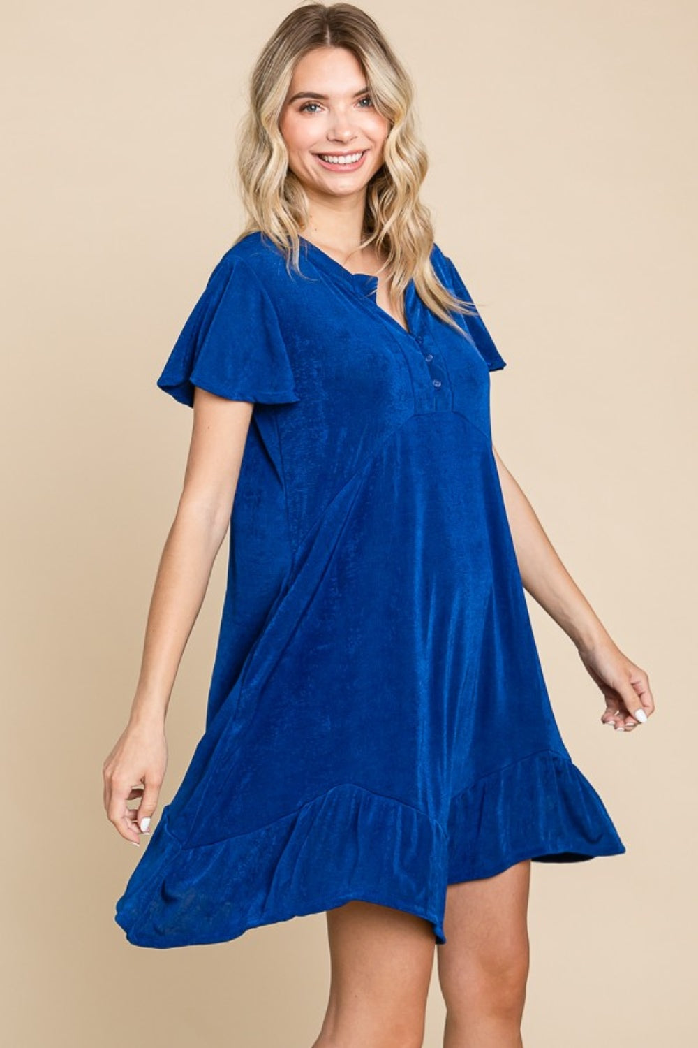 Culture Code Full Size Short Sleeve Ruffled Asymmetric Hem Dress Mini Dresses JT's Designer Fashion