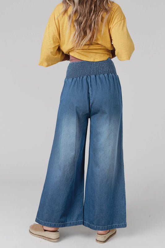 Ashleigh Blue Smocked Waist Wide Leg Jeans Jeans JT's Designer Fashion
