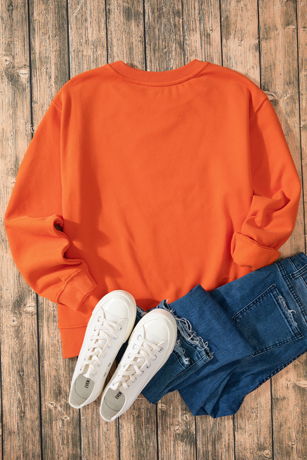 Russet Orange Solid Fleece Lined Drop Shoulder Terry Sweatshirt Sweatshirts & Hoodies JT's Designer Fashion