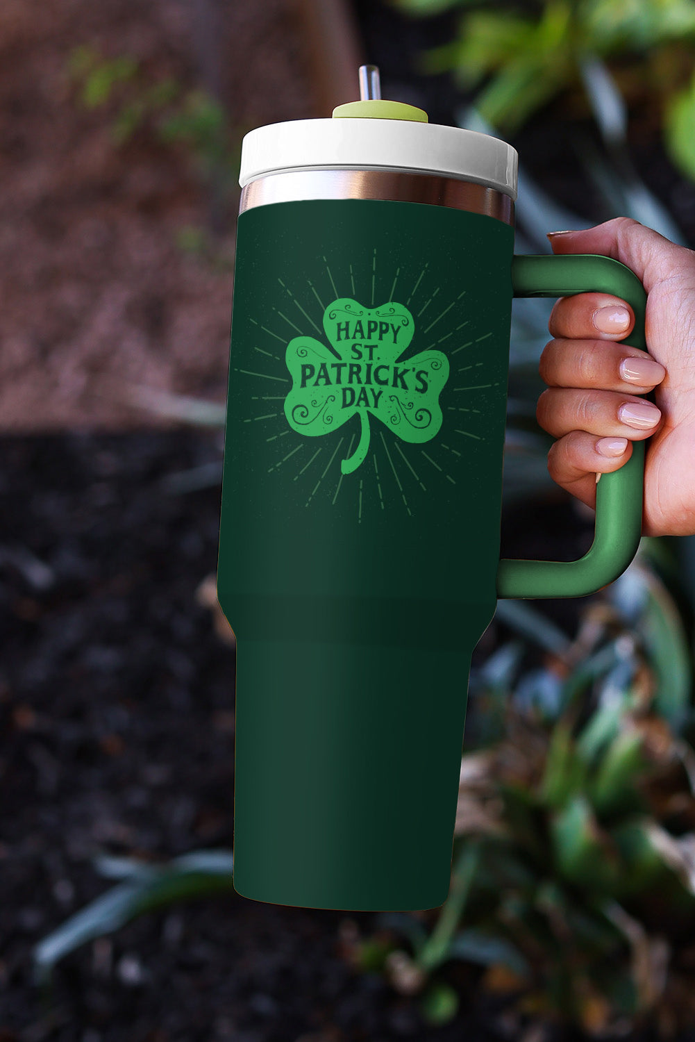 Dark Green HAPPY ST PATRICKS DAY Clover Printed Tumbler 1200ml Tumblers JT's Designer Fashion